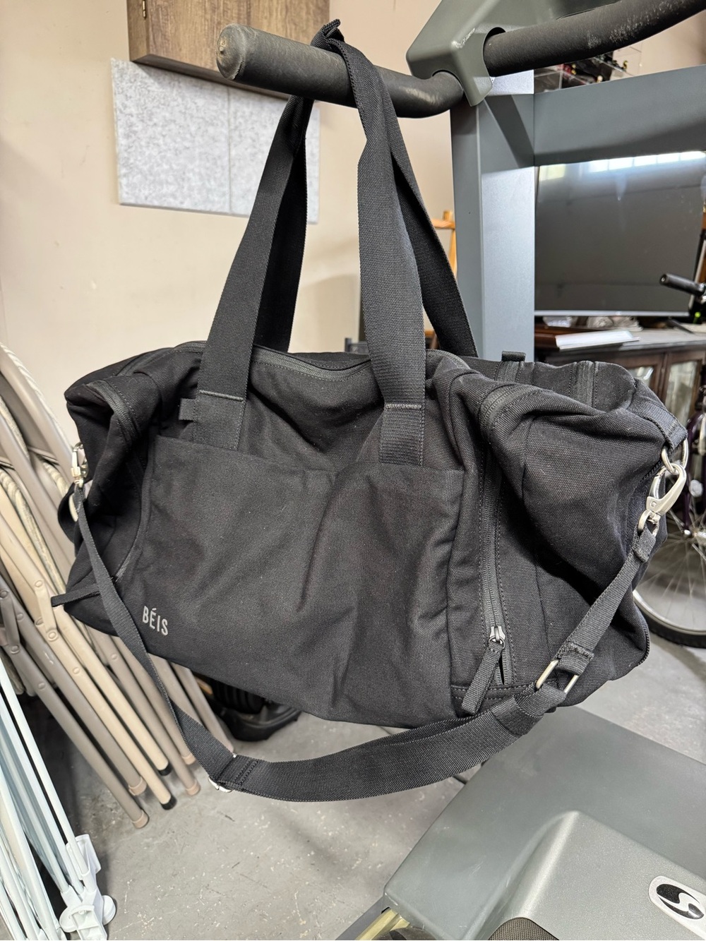 BEIS Black Travel Duffel Bag with Removable Strap